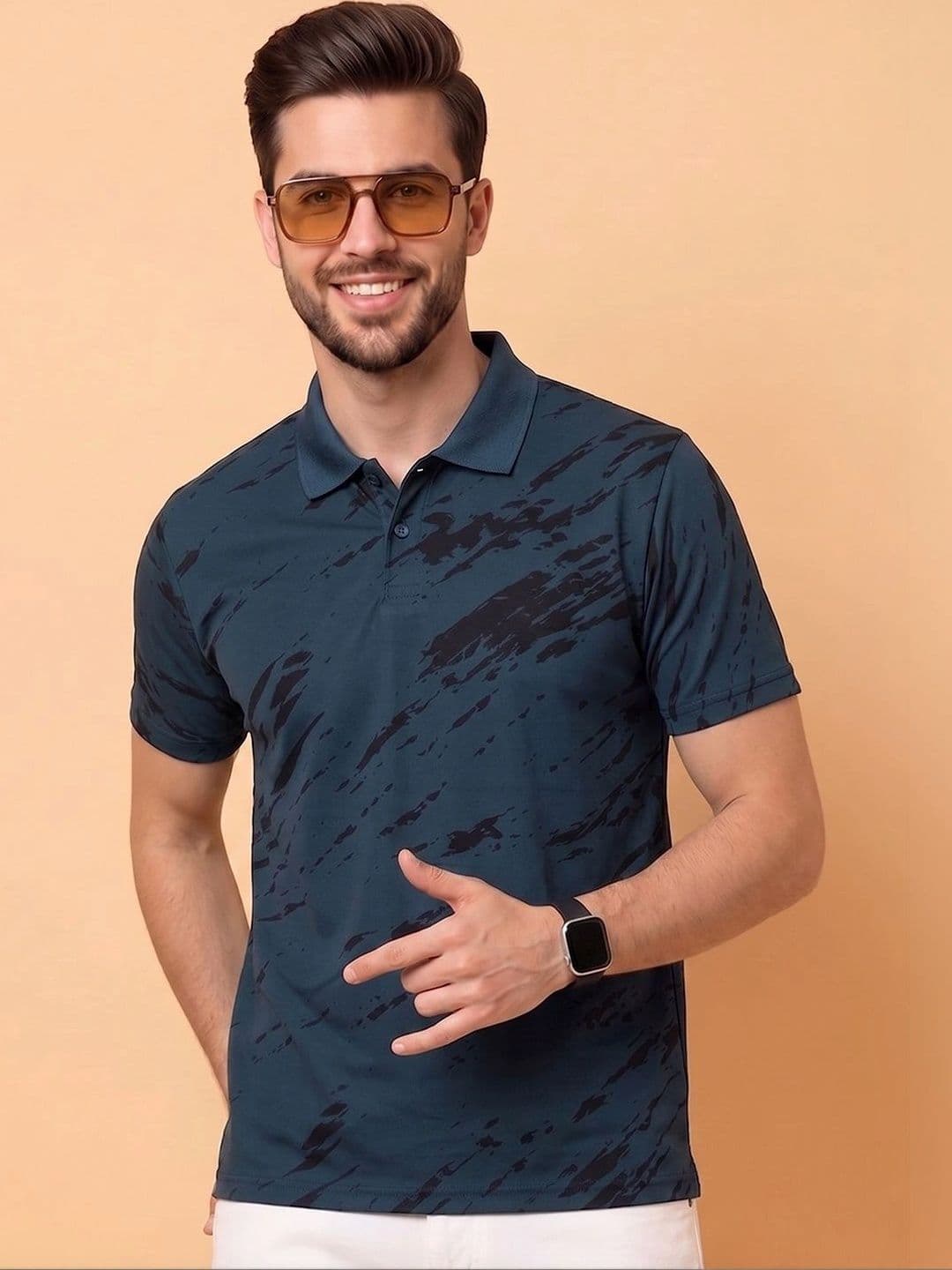 AIN6 Men Printed Polo Collar T-shirt - view 1