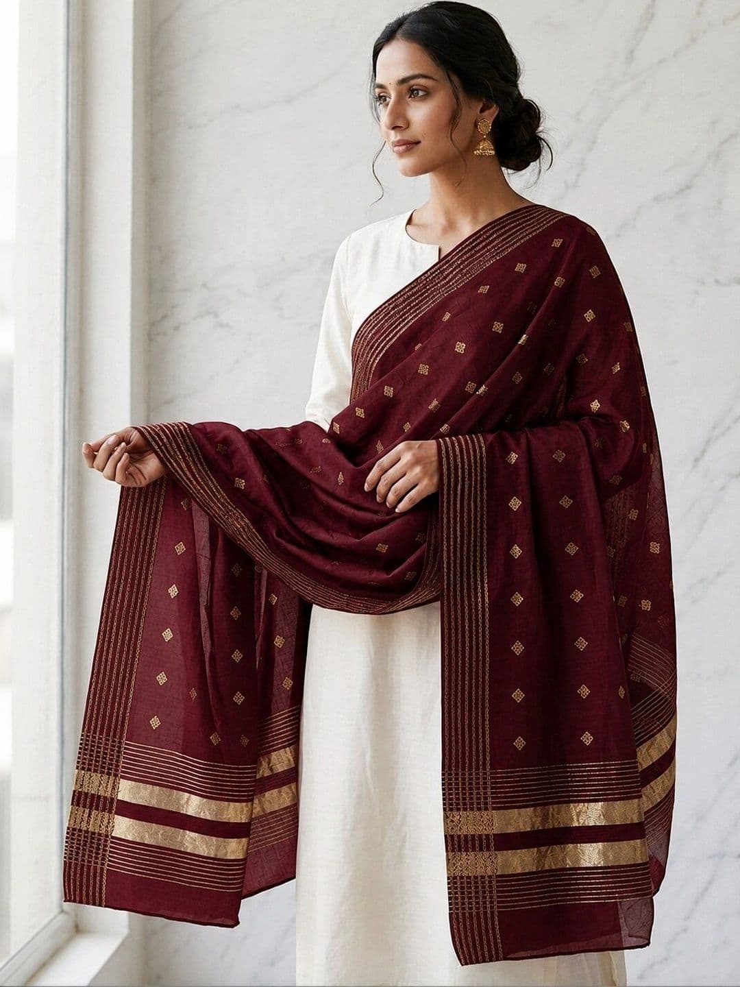 Ground Fashion Woven Design Dupatta with Zari - view 1