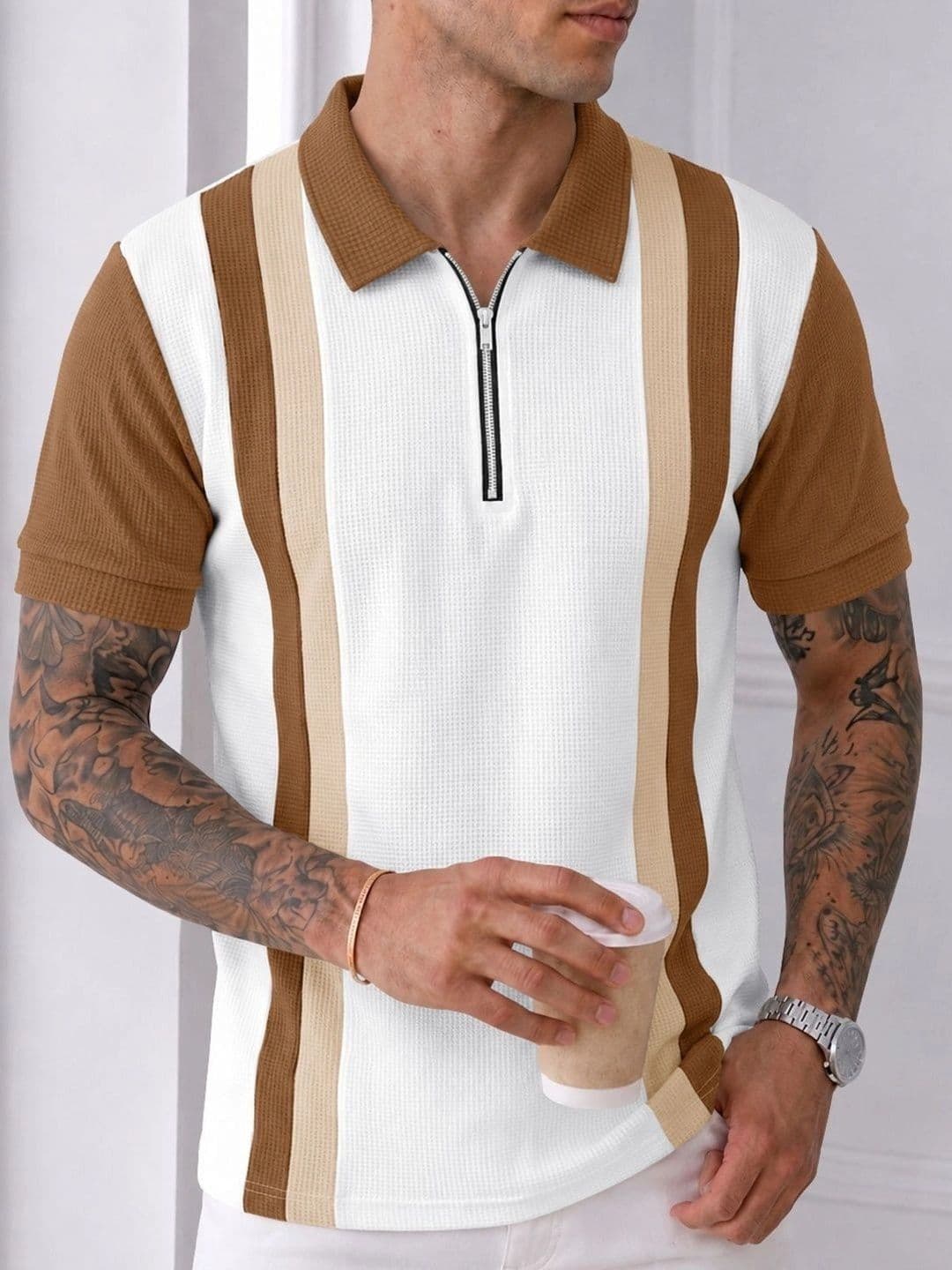 Eyebogler Men Striped Polo Collar T-shirt - view 1