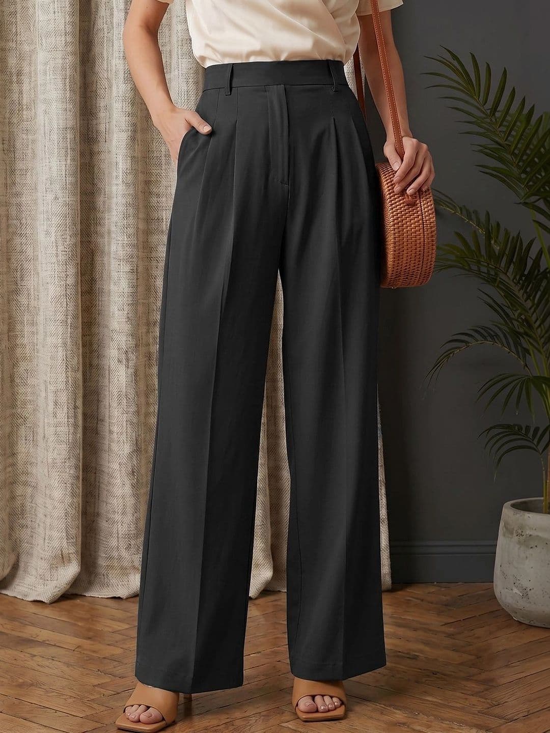 DE TRENDZ Women Comfort High-Rise Pleated Trousers - view 1
