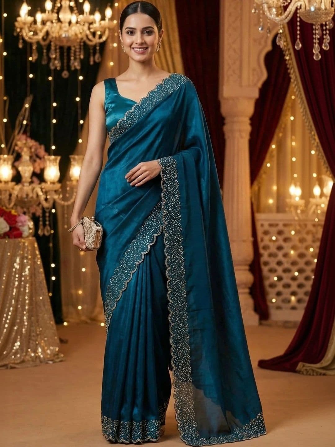 P Originals Ethnic Motifs Embroidered Satin Heavy Work Mysore Silk Saree - view 1