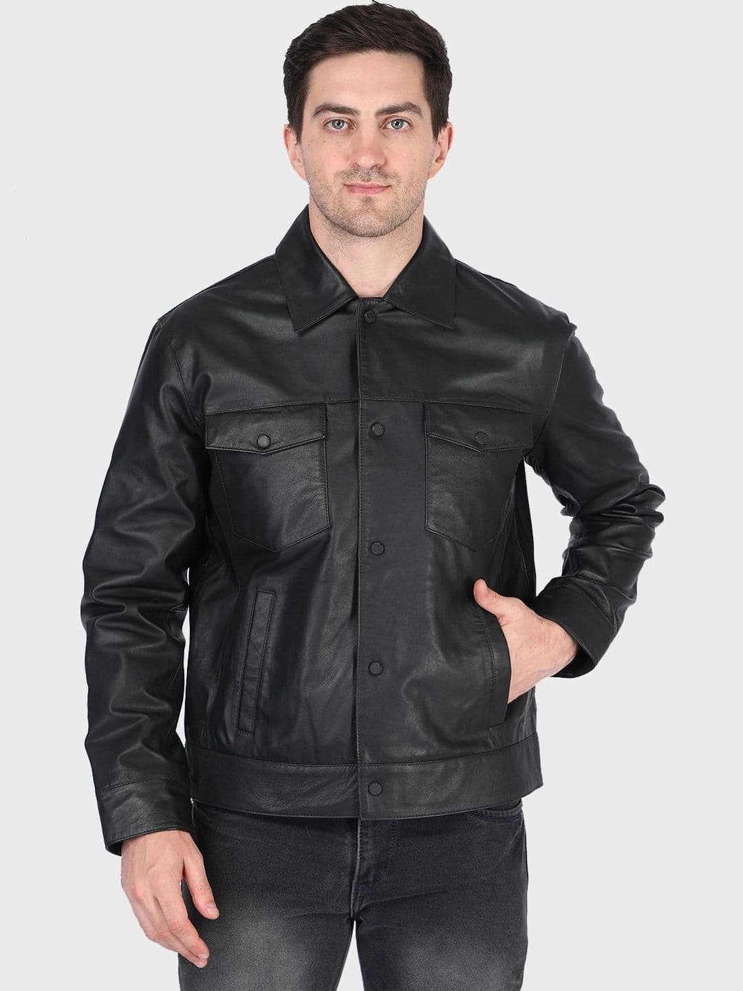 Justanned Men Leather Biker Jacket - view 1