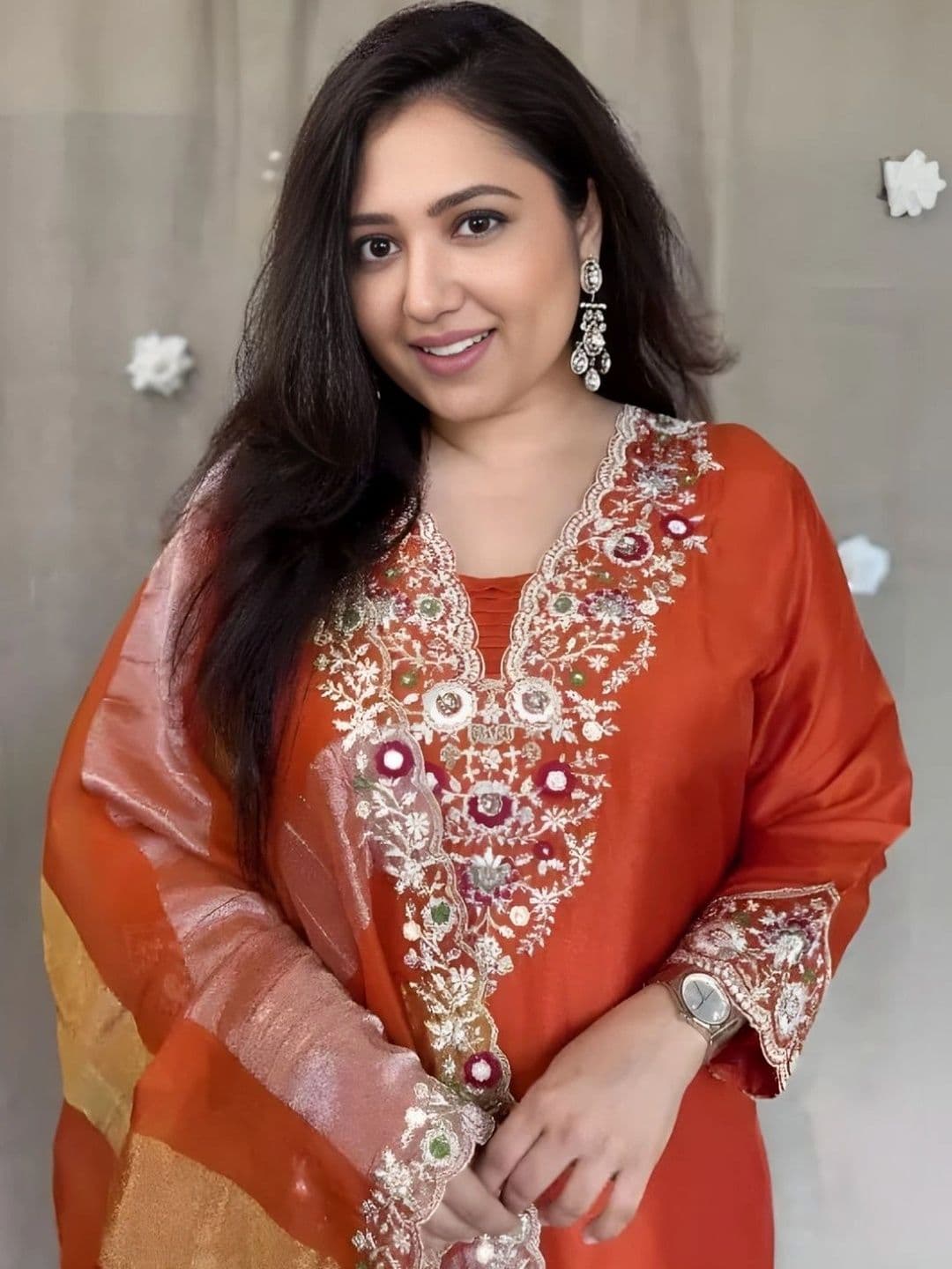 SDK FASHION Women Ethnic Motifs Embroidered Regular Thread Work Kurta with Trousers & With Dupatta - view 1