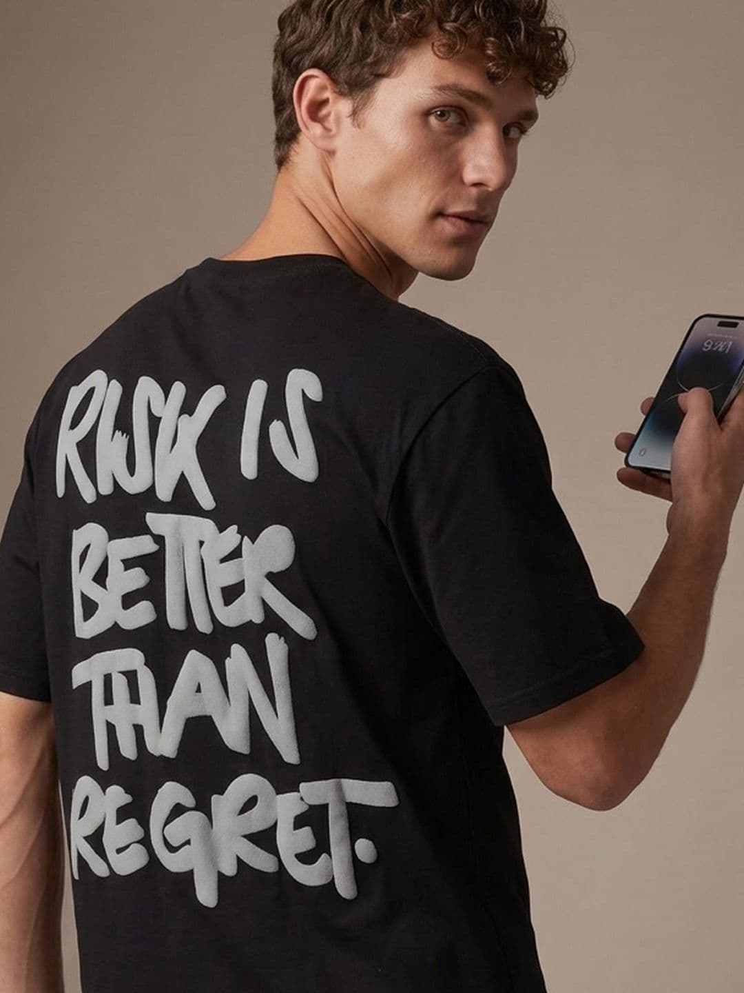 glitchez Risk Typography Printed Oversized Fit T-shirt - view 1