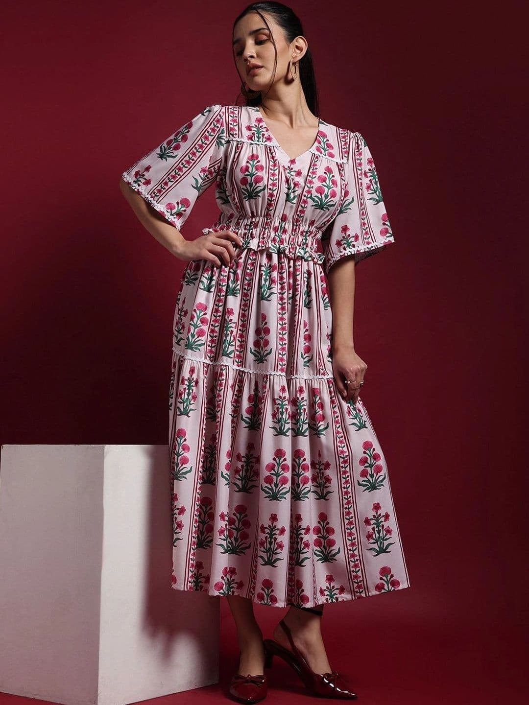 waghaa Floral Print A-Line Midi Dress - view 1