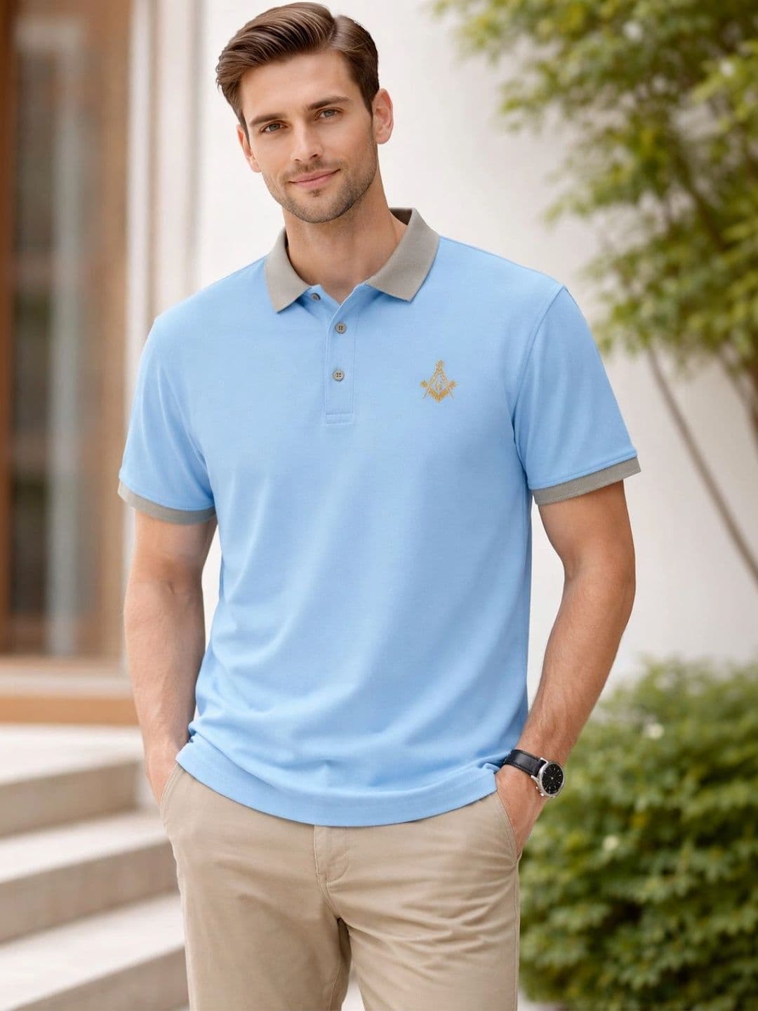 HERE&NOW Men Brand Logo Colourblocked Polo Collar T-shirt - view 1
