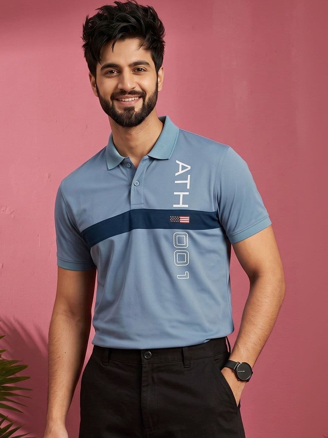OGEN Men Typography Colourblocked Polo Collar T-shirt - view 1