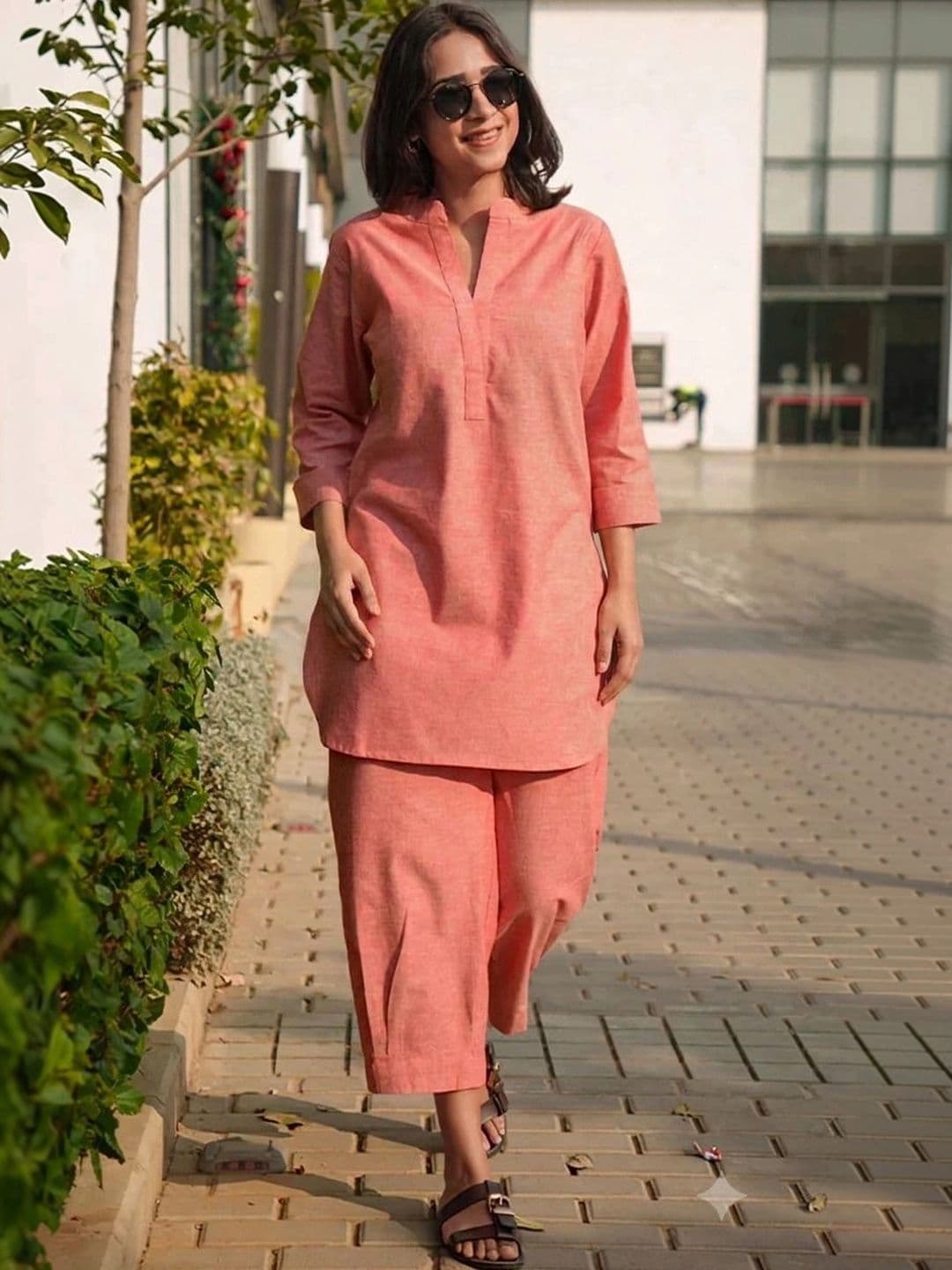 YUVVIK Cotton Solid Tunic with Trousers - view 1