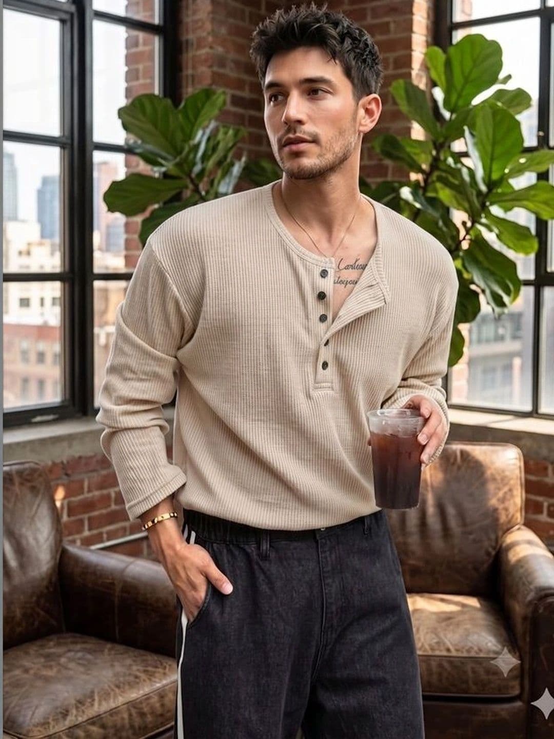 Narsingha Dreams Men Henley Neck T-shirt - view 1