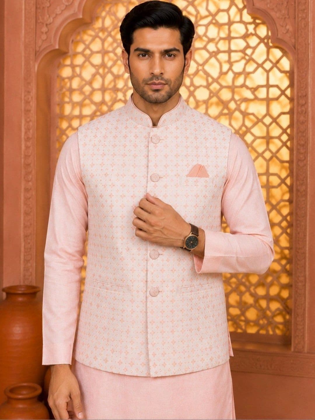 TRENDS OF ETHNIC Printed Mandarin Collared Nehru Jackets - view 1