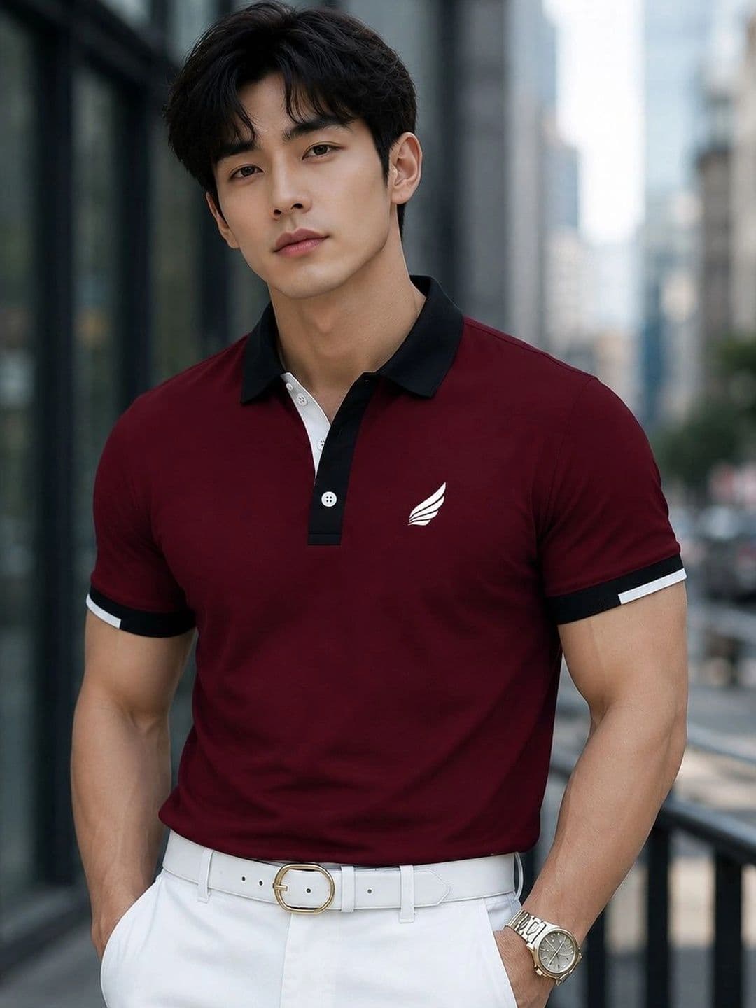 HERE&NOW Men Brand Logo Polo Collar T-shirt - view 1