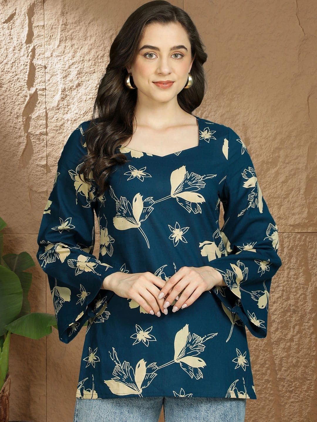 KALINI Floral Print Bell Sleeve Cotton Top - view 1