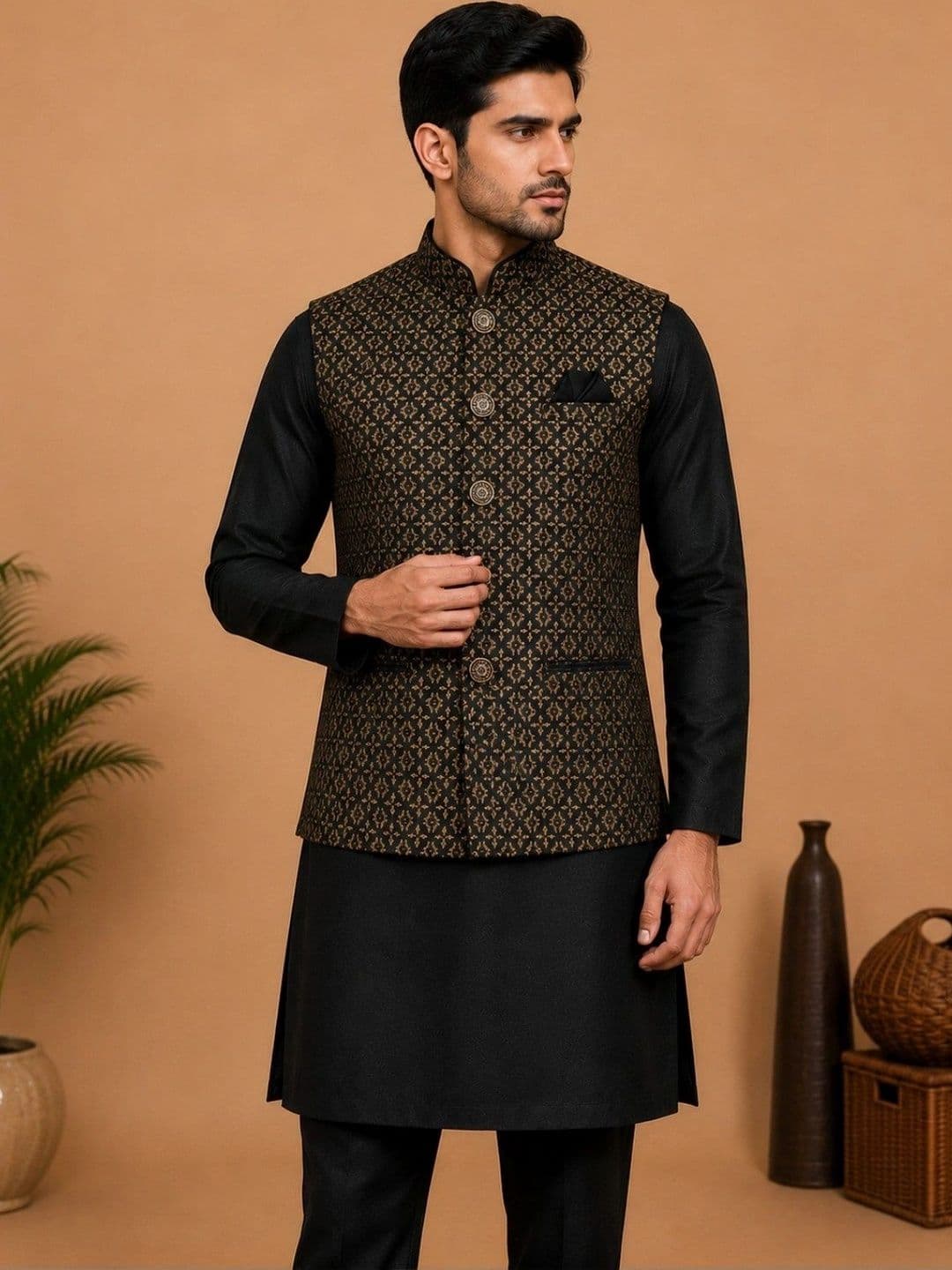 TRENDS OF ETHNIC Printed Mandarin Collared Nehru Jacket - view 1