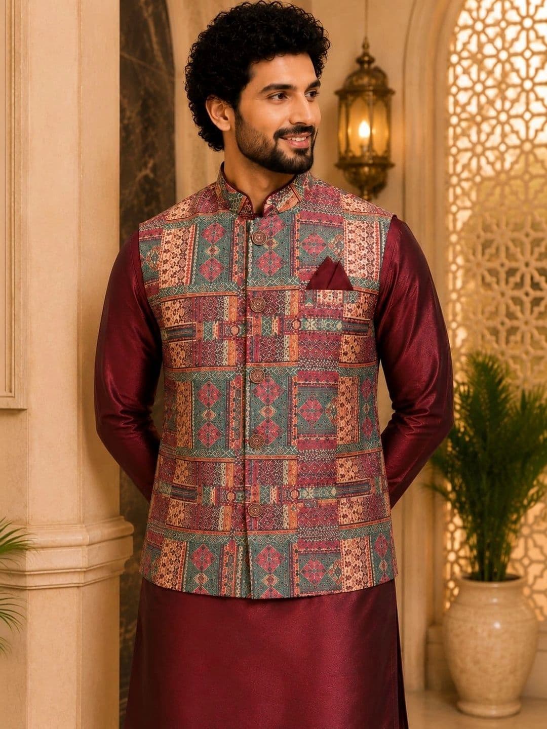 TRENDS OF ETHNIC Printed Mandarin Collared Nehru Jacket - view 1