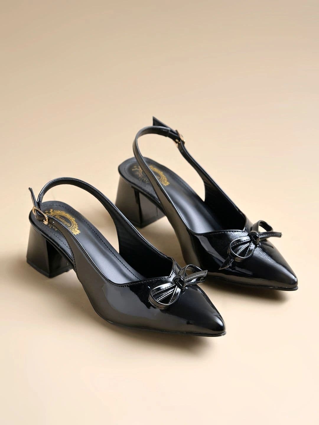 Shoetopia Pointed Toe Block Pumps with Bows - view 1