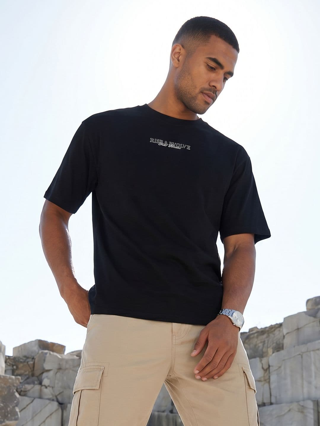 The Roadster Life Co. Printed Drop-Shoulder Sleeves Pure Cotton Relaxed Fit T-shirt - view 1