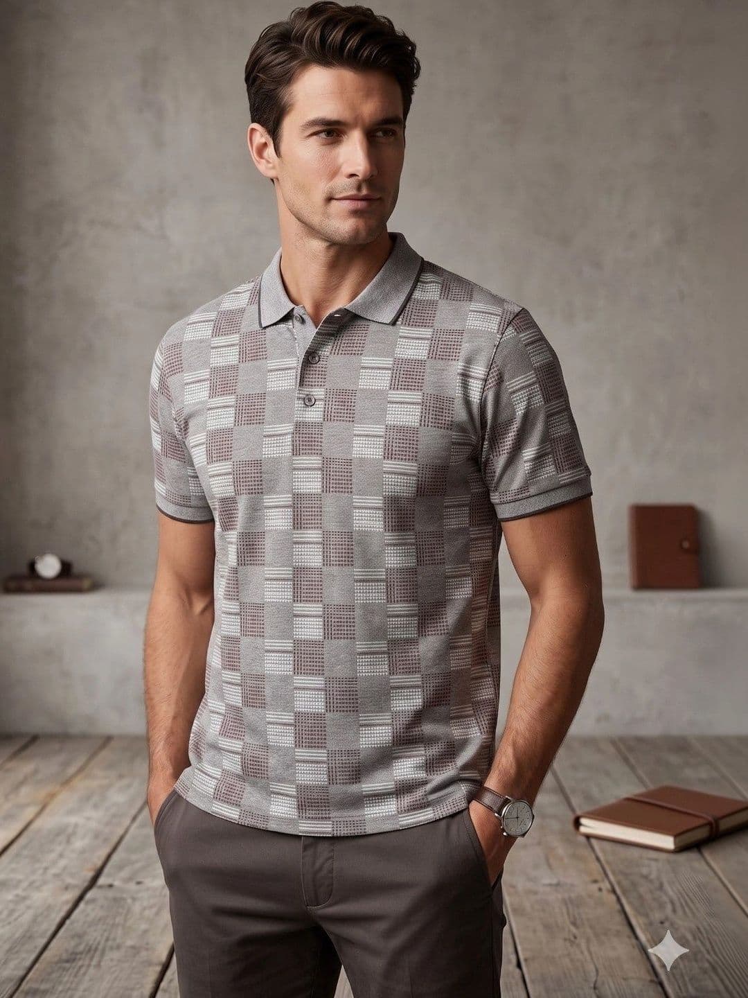 MALER Men Checked Polo Collar T-shirt - view 1