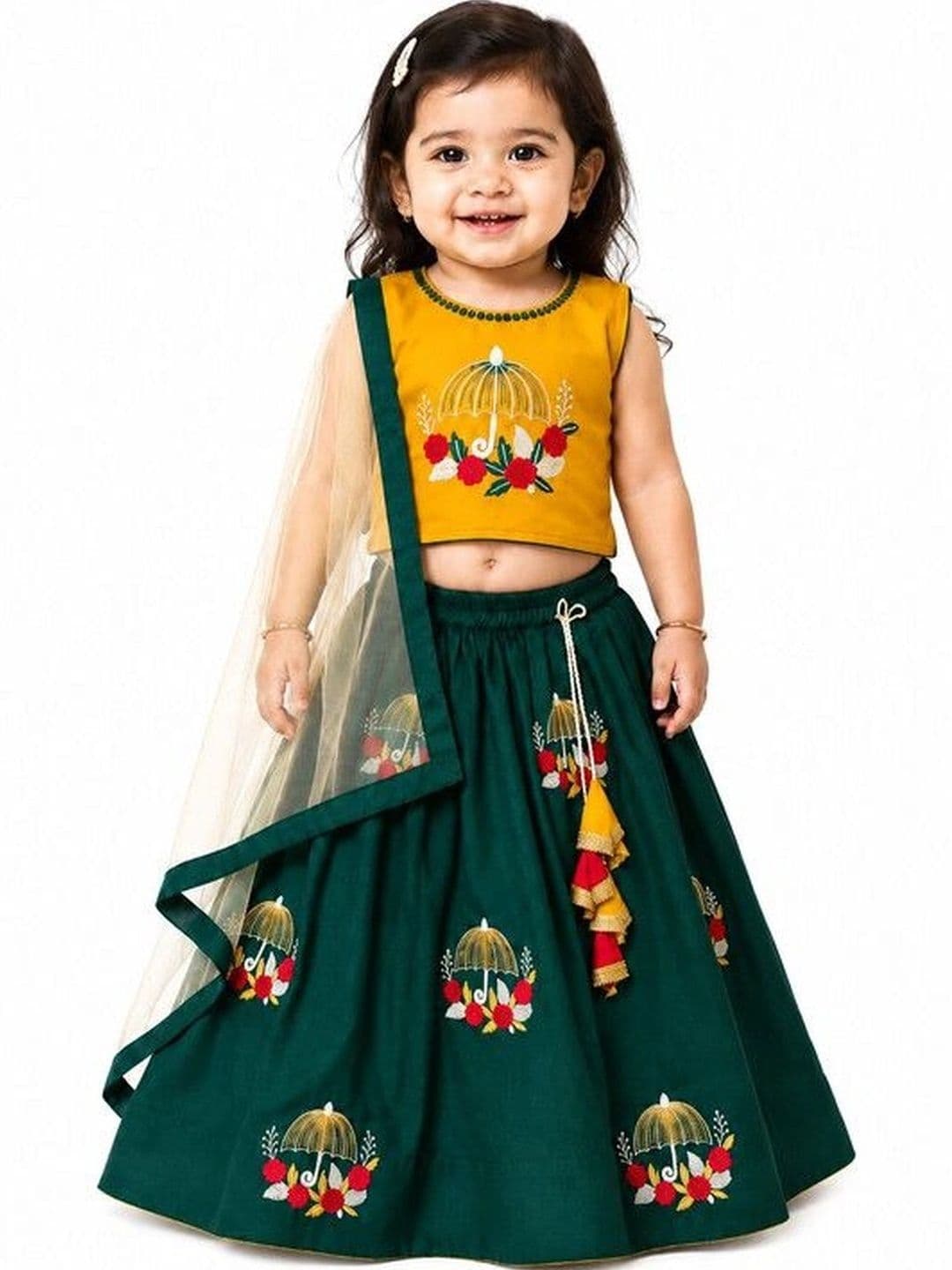 PW PLATYPUS WORLD Girls Embroidered Thread Work Ready to Wear Lehenga & Blouse With Dupatta - view 1