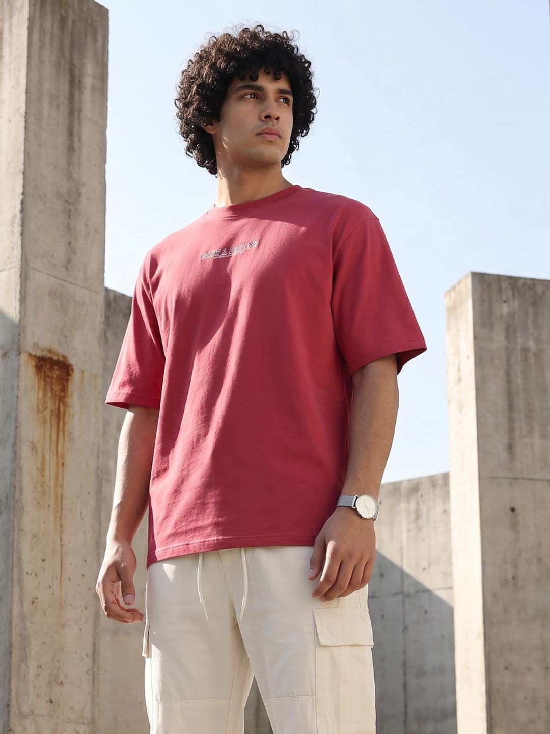 The Roadster Life Co. Printed Drop-Shoulder Sleeves Pure Cotton Relaxed Fit T-shirt - view 1