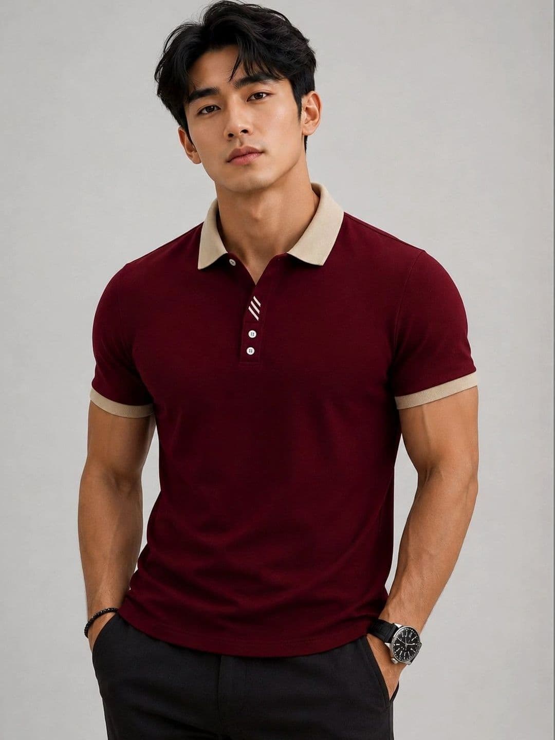 HERE&NOW Men Colourblocked Polo Collar T-shirt - view 1