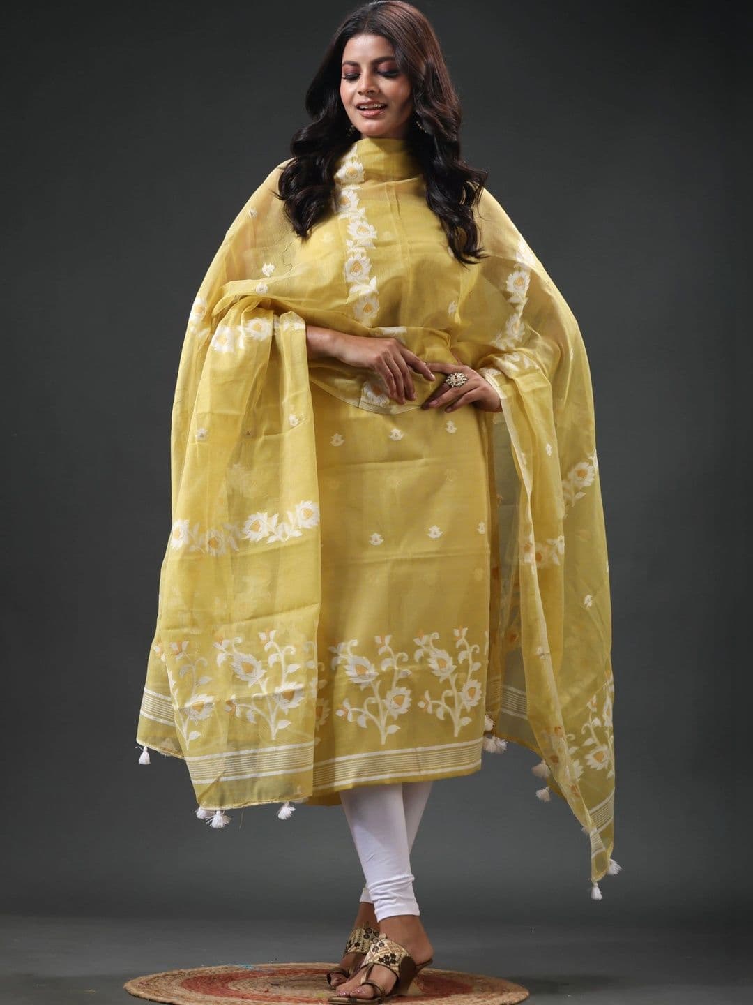 oishani saree ghor Women Pure Cotton Unstitched Dress Material - view 1