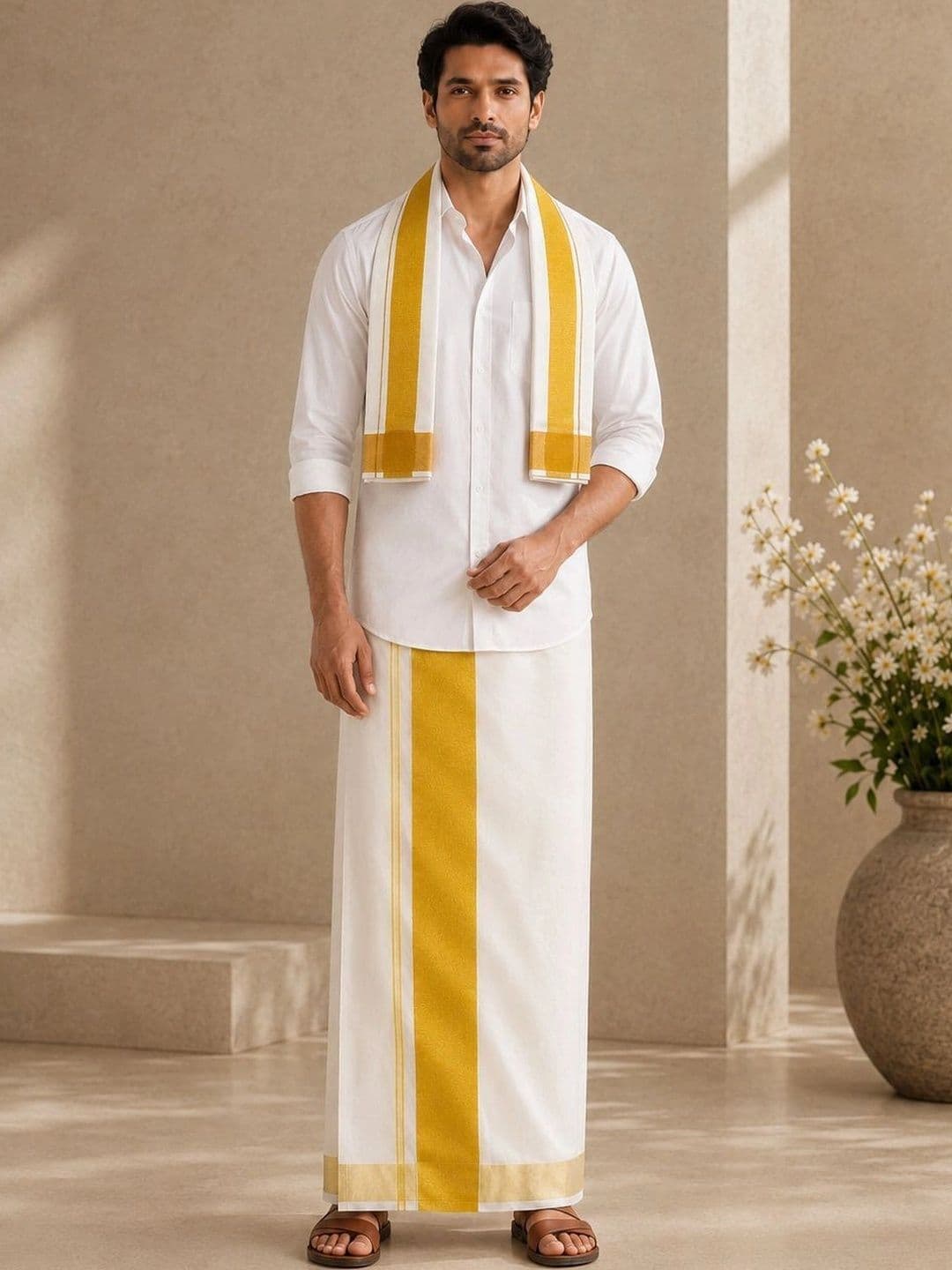 AKESHAVAM Men Striped Cotton Dhoti Dhotis - view 1