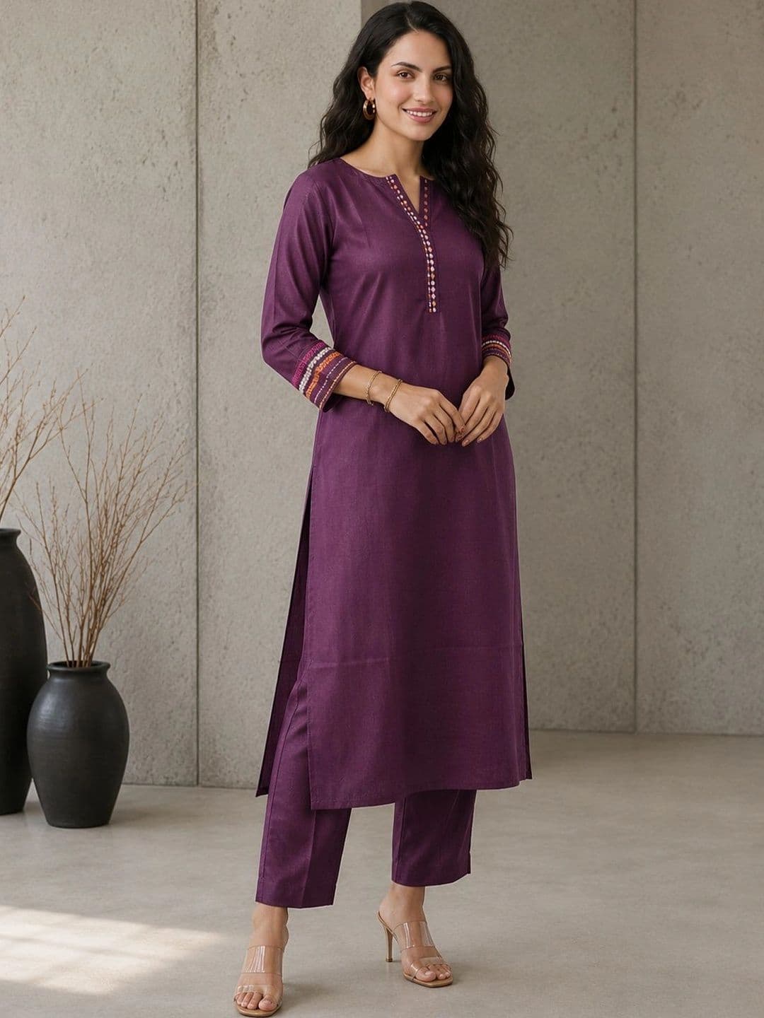 SZN Women Ethnic Motifs Regular Thread Work Kurta with Trousers - view 1