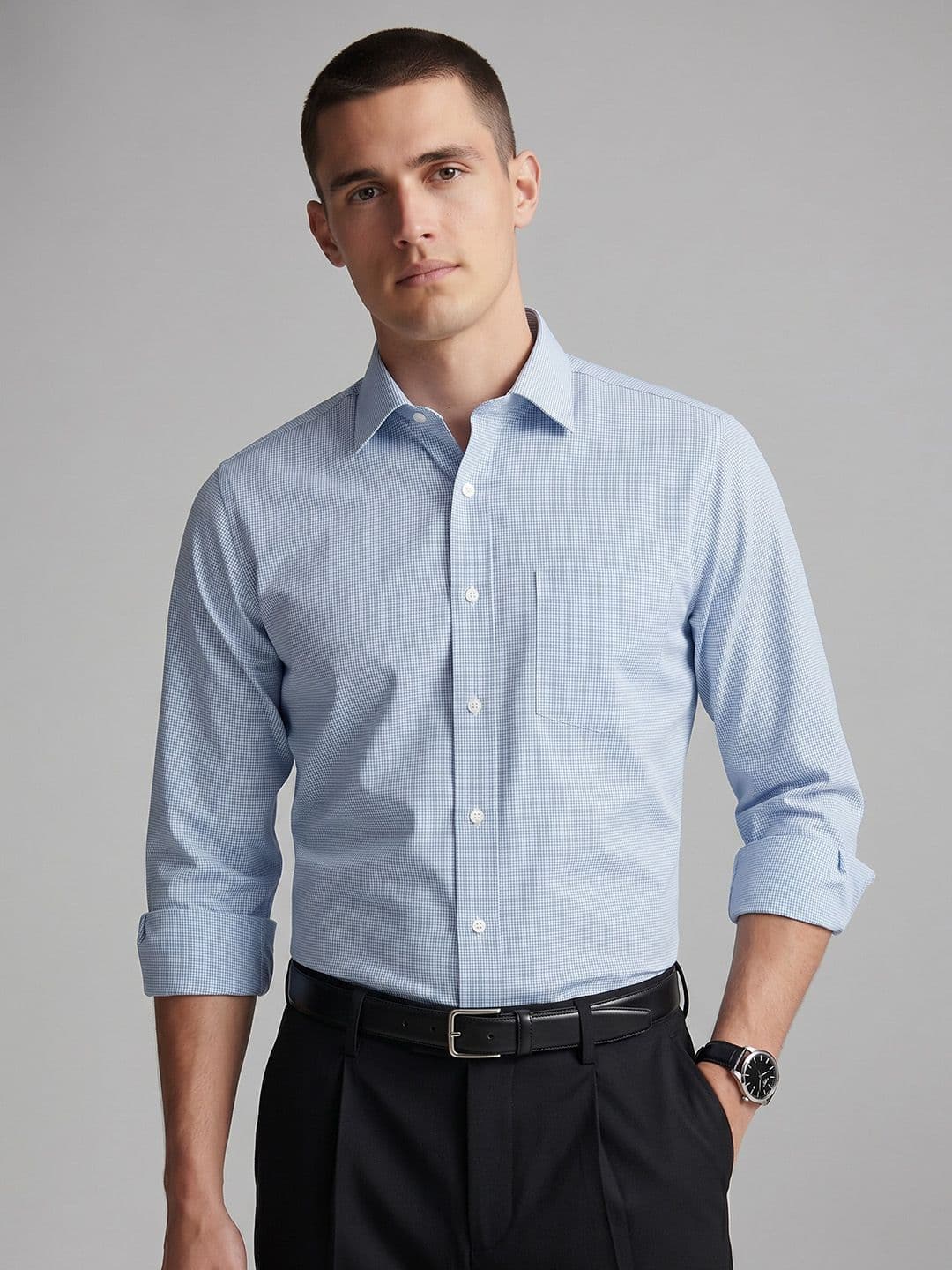 Van Heusen Men Slim Fit Micro Checked Pure Cotton Formal Shirt - view 1