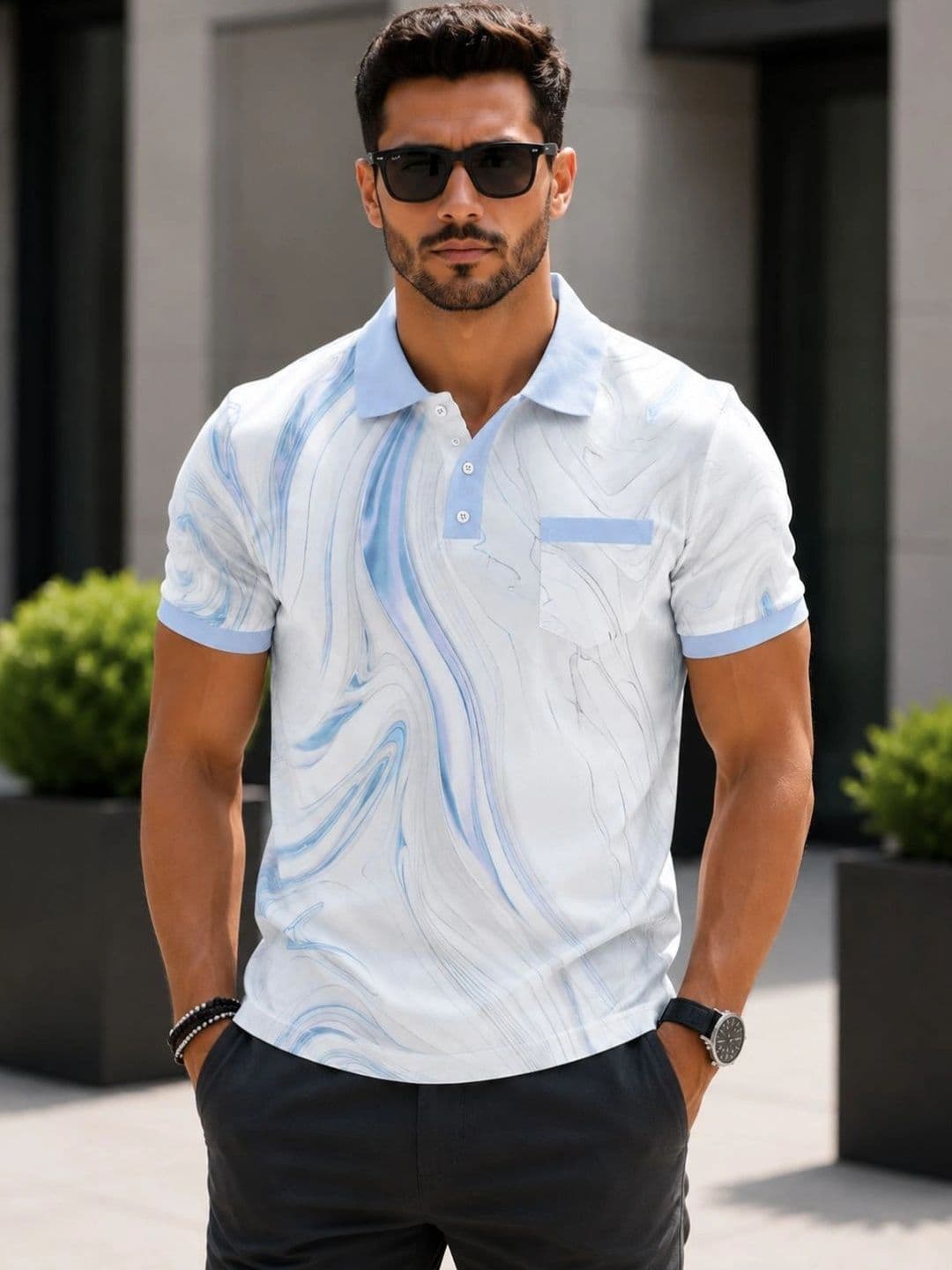 BOLD VIEW Men Printed Polo Collar Pockets T-shirt - view 1