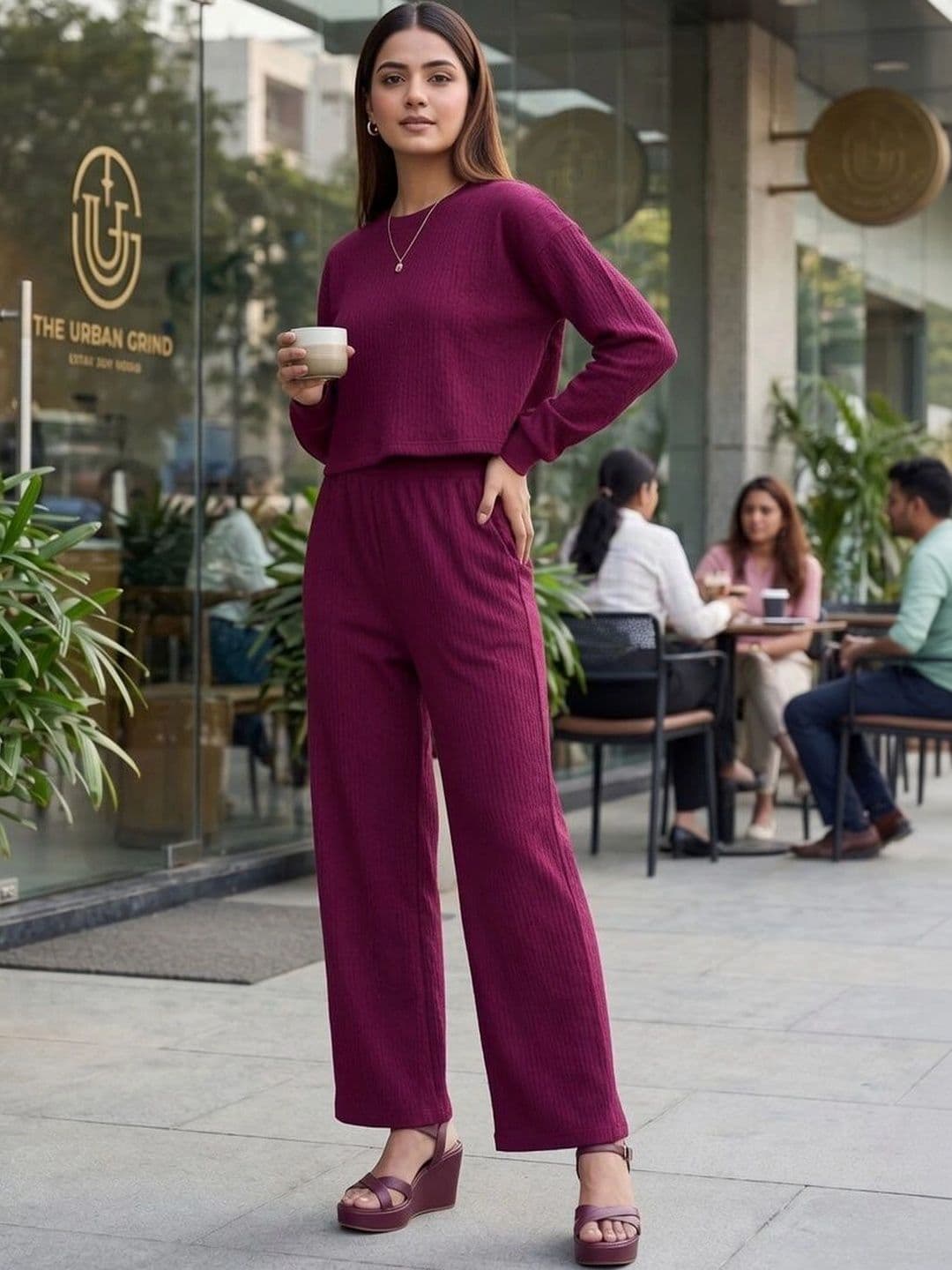 Merira Self Design Sweater with Palazzos - view 1