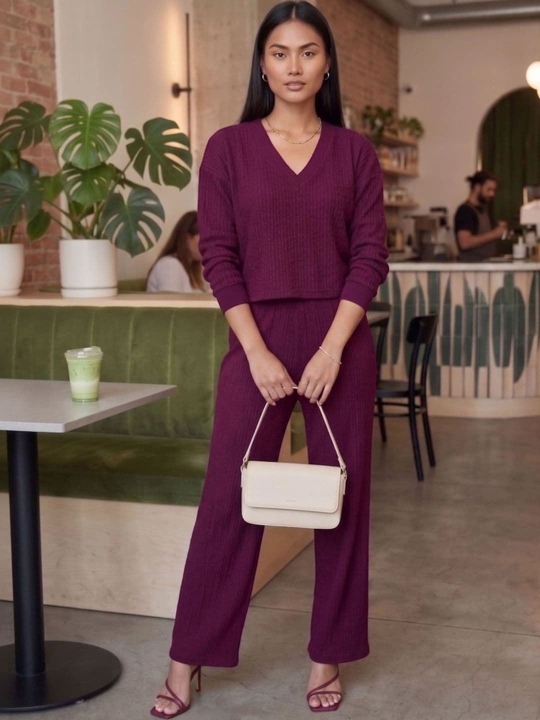 Merira Knitted Self Design Sweater with Trousers - view 1