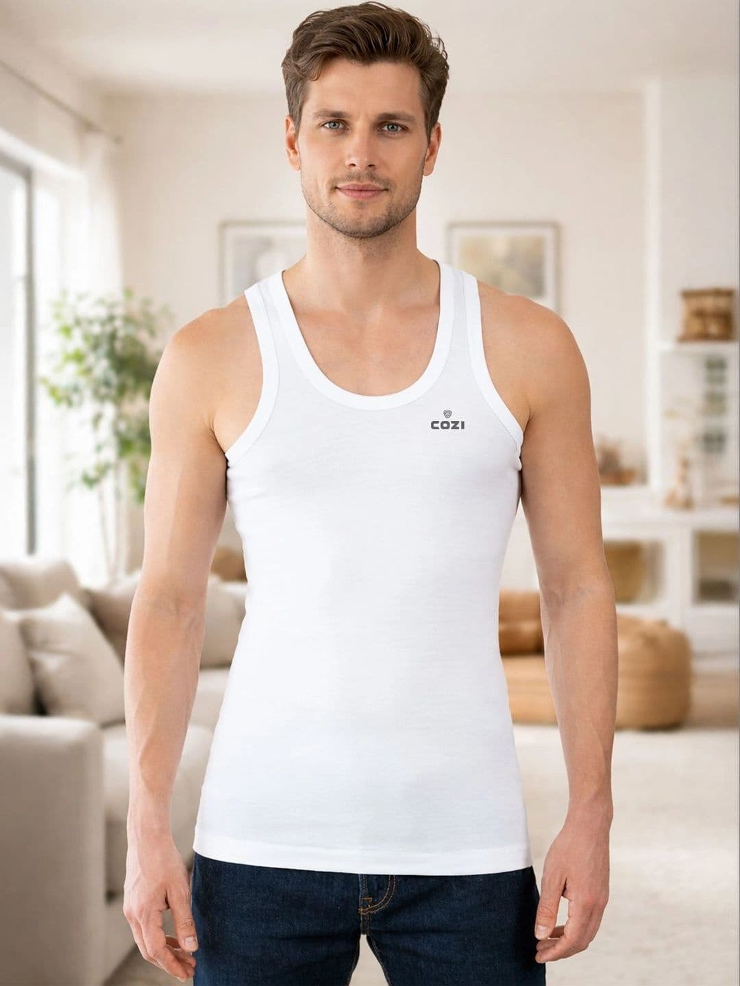 Lux Cozi Men Pack Of 3 White Solid Pure Cotton Innerwear Vests - view 1