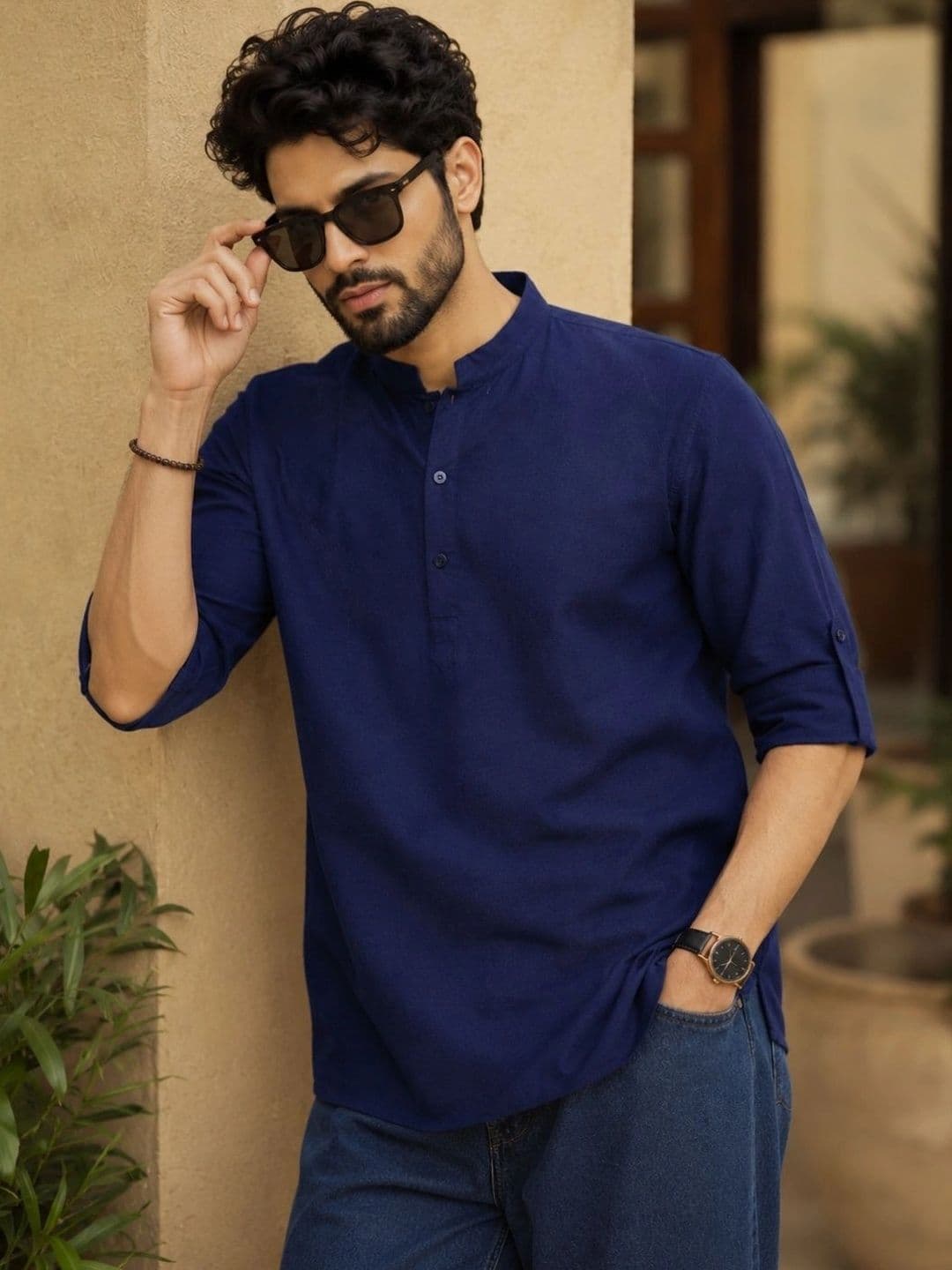See Designs Pure Cotton Mandarin Collar Thread Work Short Kurta - view 1