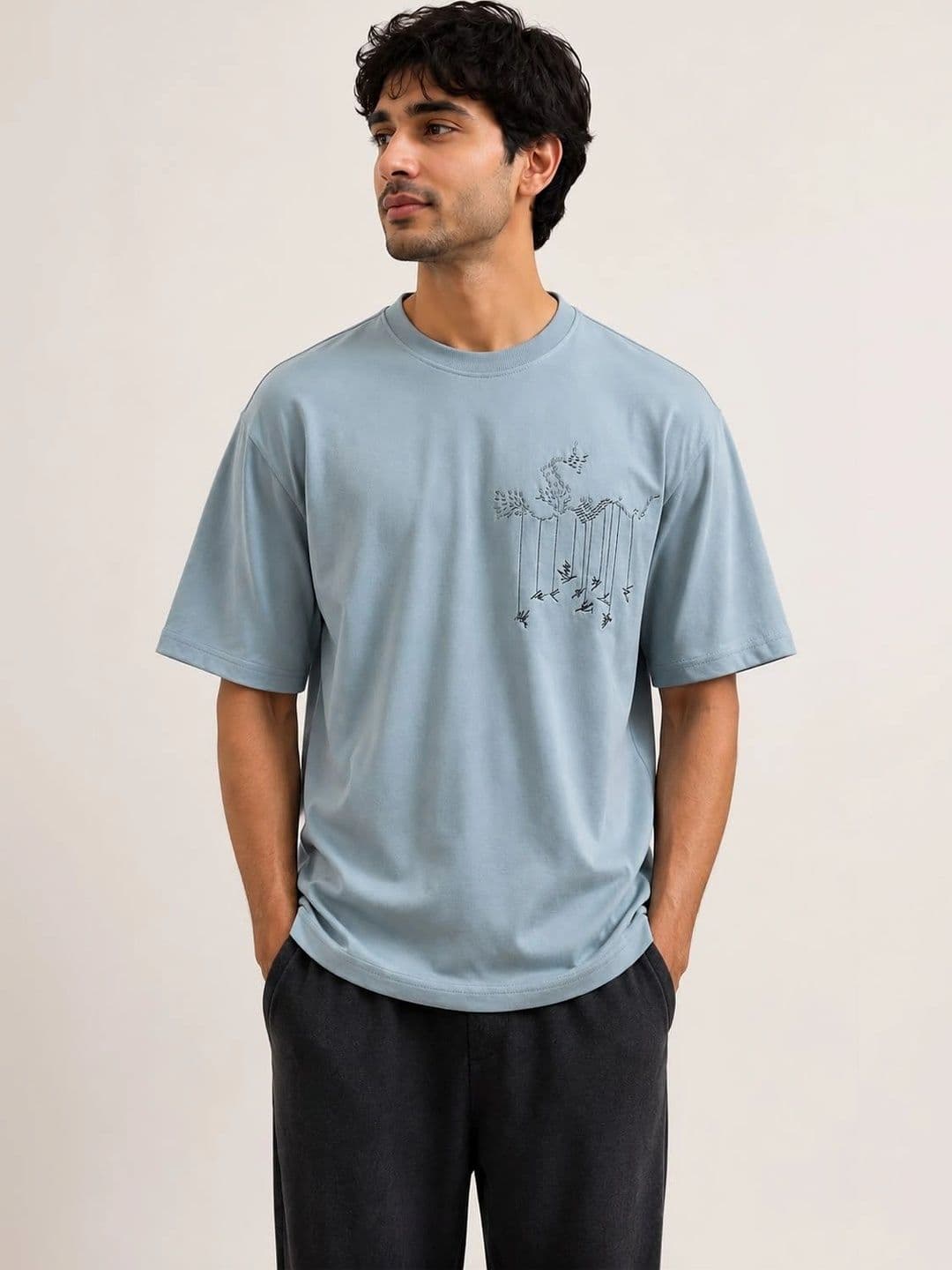 BIGCAPS Men Embroidered Round Neck T-shirt - view 1