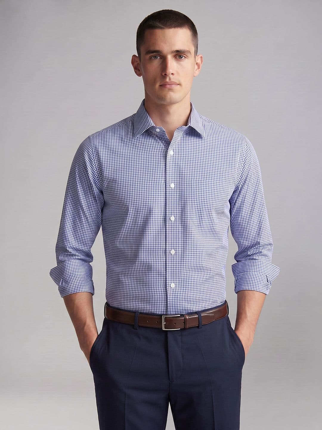 Van Heusen Men Slim Fit Micro Checked Pure Cotton Formal Shirt - view 1