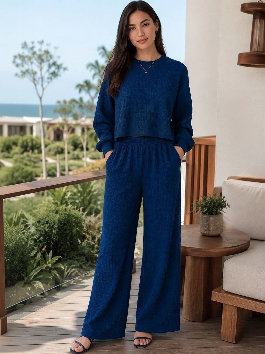 Merira Self Design Sweatshirt with Palazzos - view 1