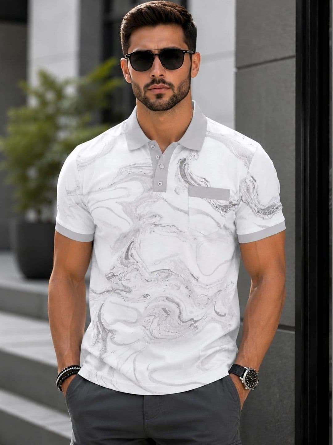 BOLD VIEW Men Printed Polo Collar Pockets T-shirt - view 1