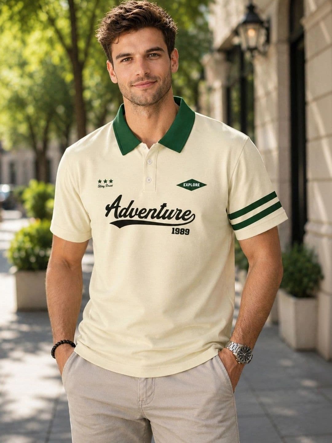 HERE&NOW Men Typography Printed Polo Collar T-shirt - view 1