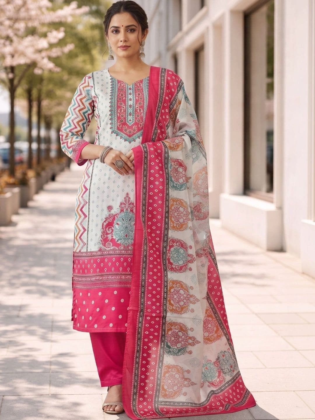 India Cloth Factory Women Ethnic Motifs Printed Regular Kurta with Trousers & With Dupatta - view 1