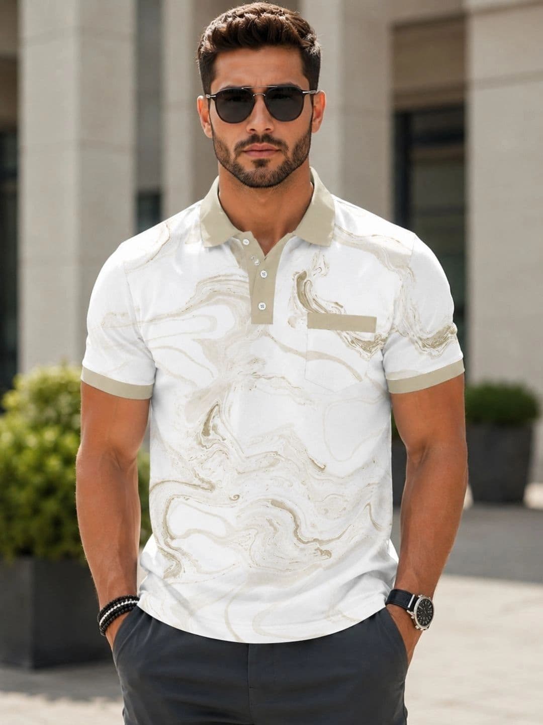 BOLD VIEW Men Printed Polo Collar Pockets T-shirt - view 1