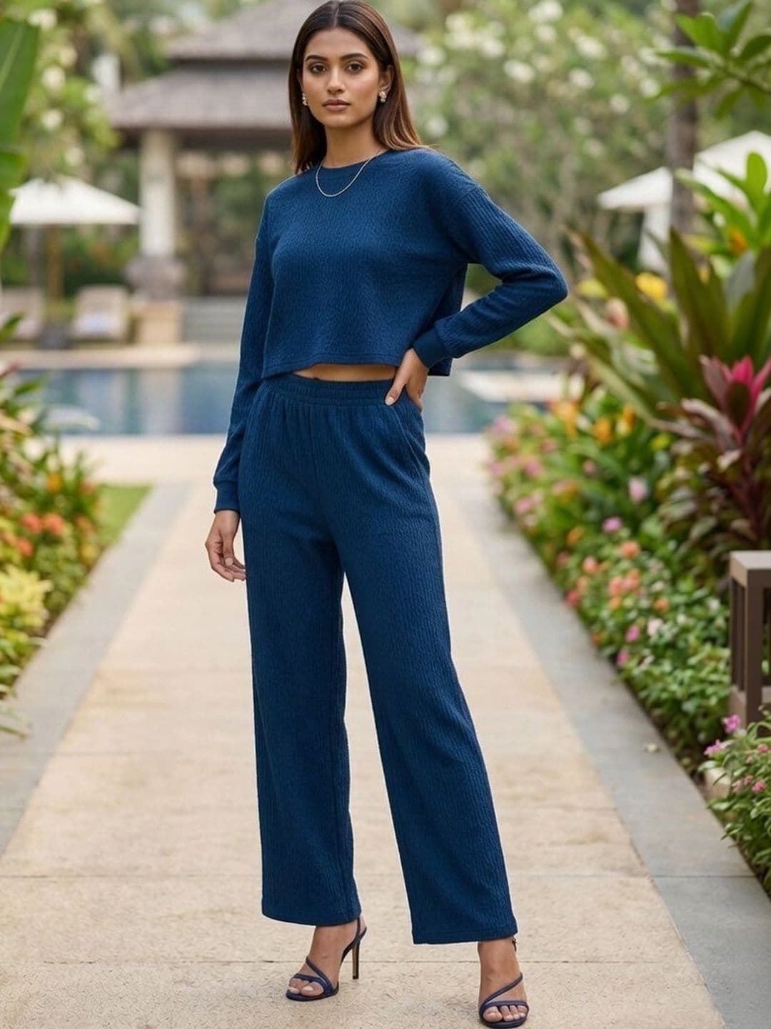 Merira Knitted Self Design Sweater with Trousers - view 1