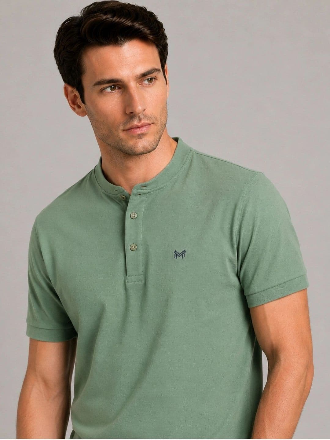 Monk Mode Men Brand Logo Mandarin Collar T-shirt - view 1