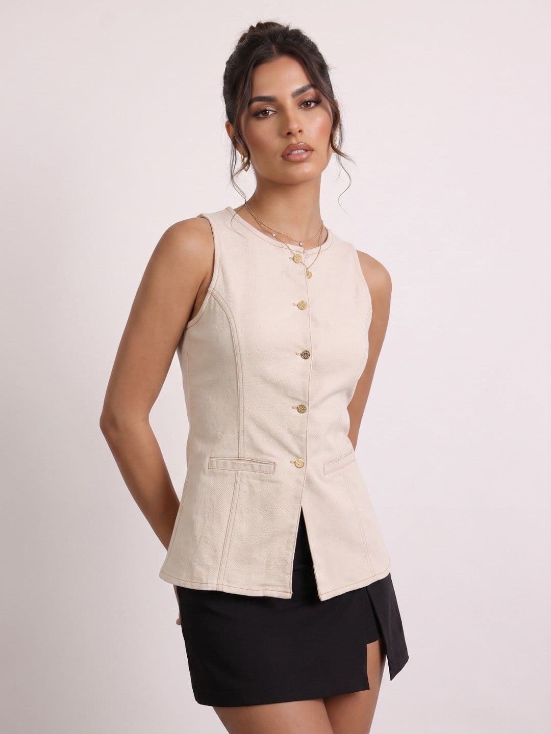 Phosphorus Round Neck Fitted Waistcoat - view 1