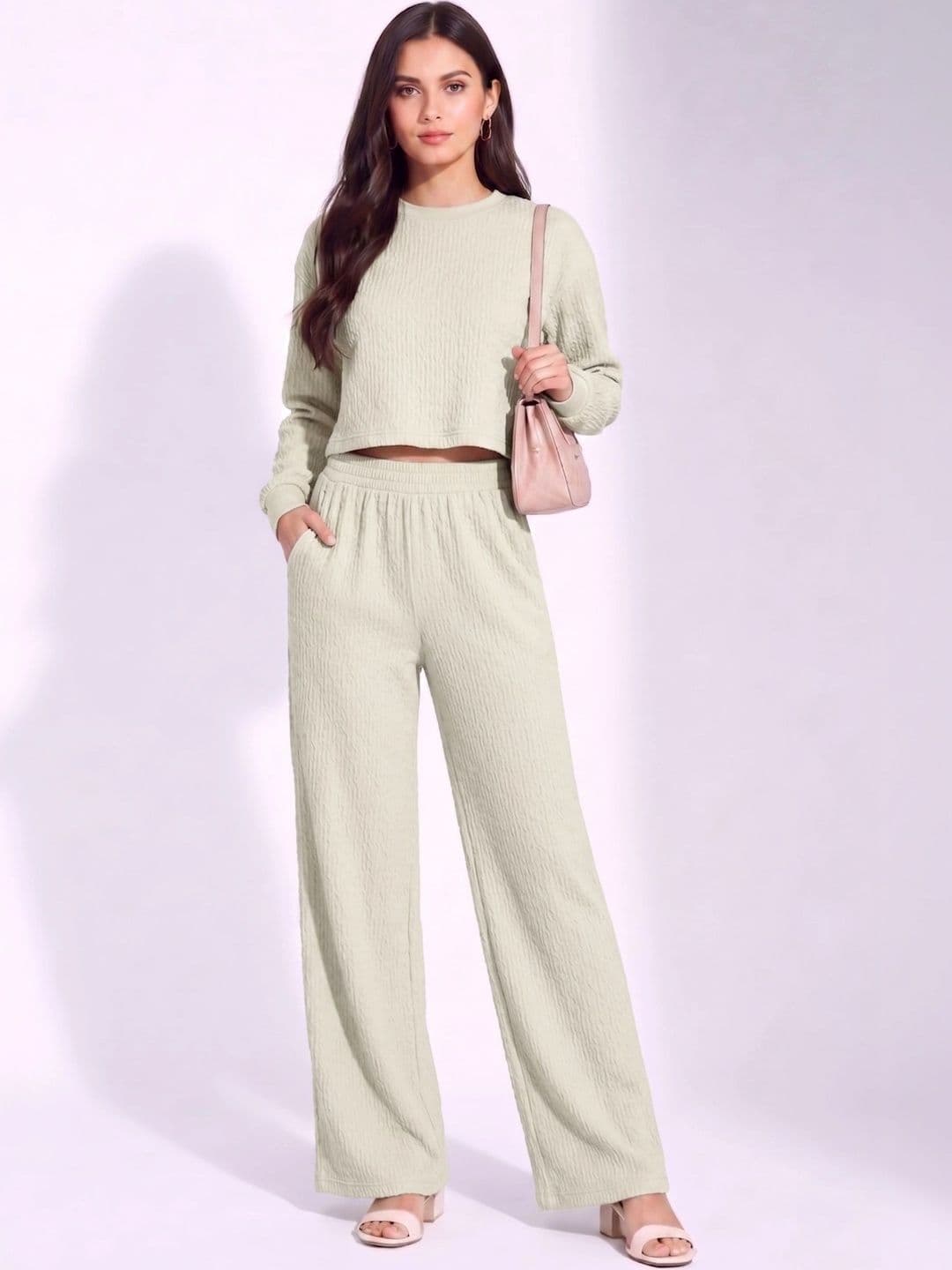 Merira Knitted Self Design Sweater with Trousers - view 1