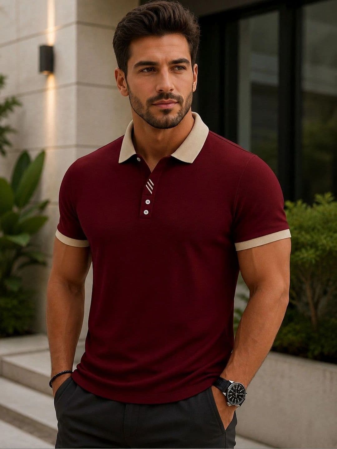 HERE&NOW Men Polo Collar Pockets T-shirt - view 1