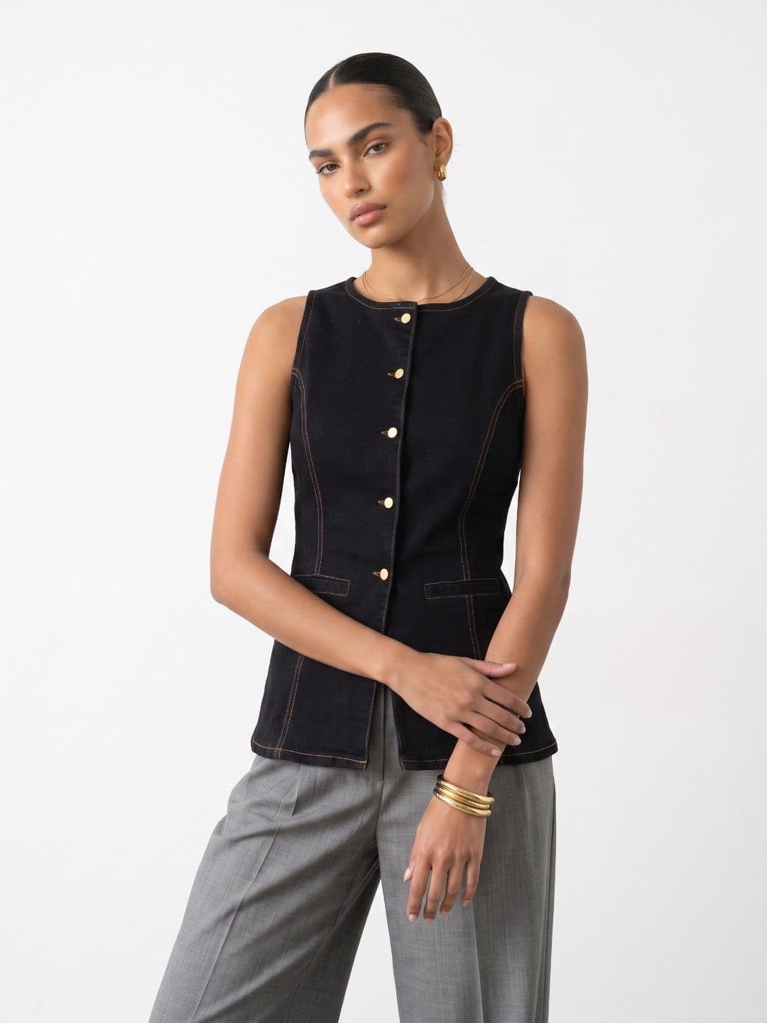 Phosphorus Round Neck Fitted Waistcoat - view 1