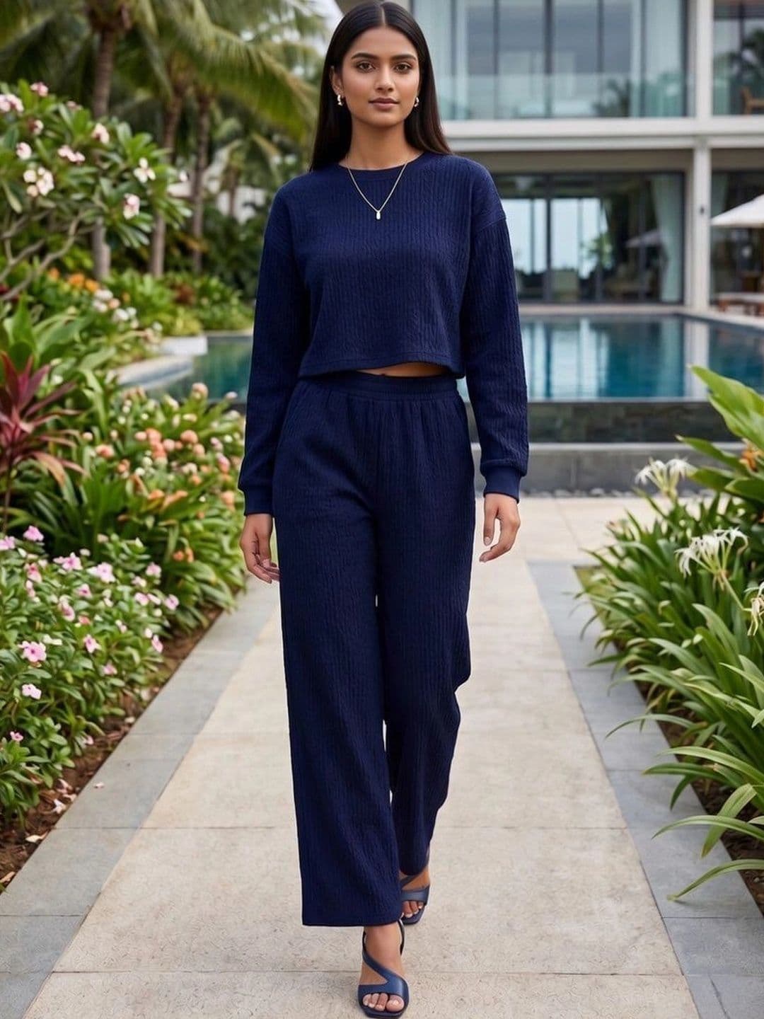 Merira Knitted Self Design Sweater with Trousers - view 1
