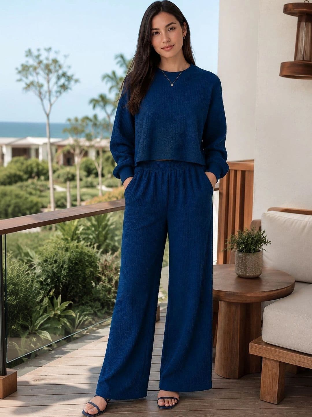 Merira Self Design Sweater with Palazzos - view 1