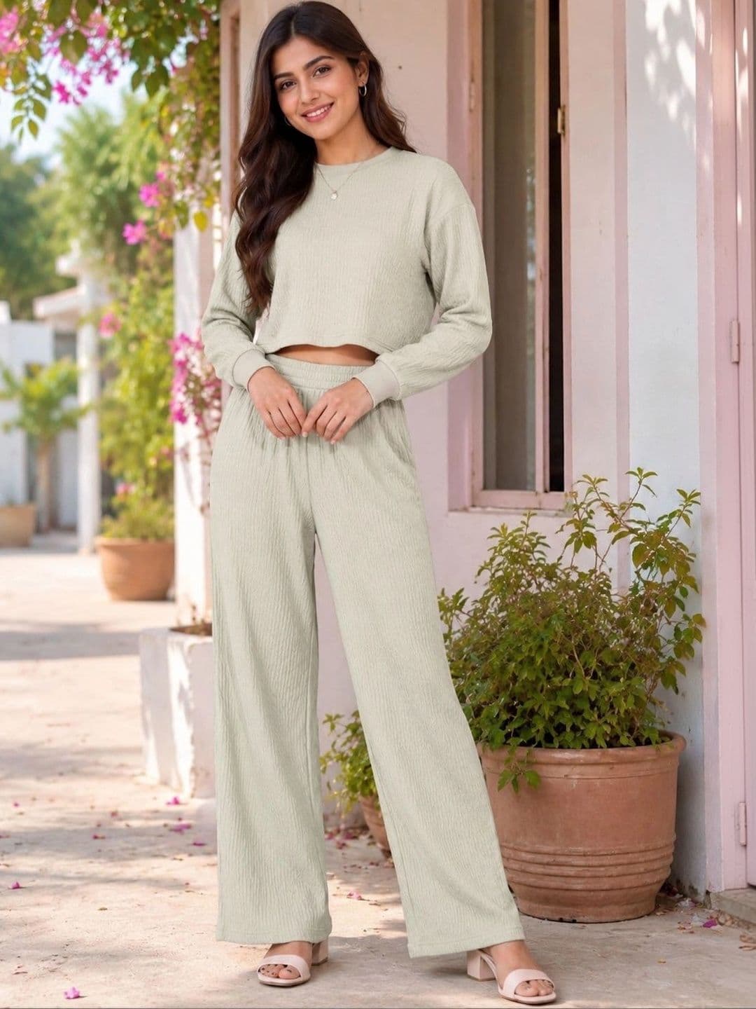 Merira Self Design Sweater with Palazzos - view 1