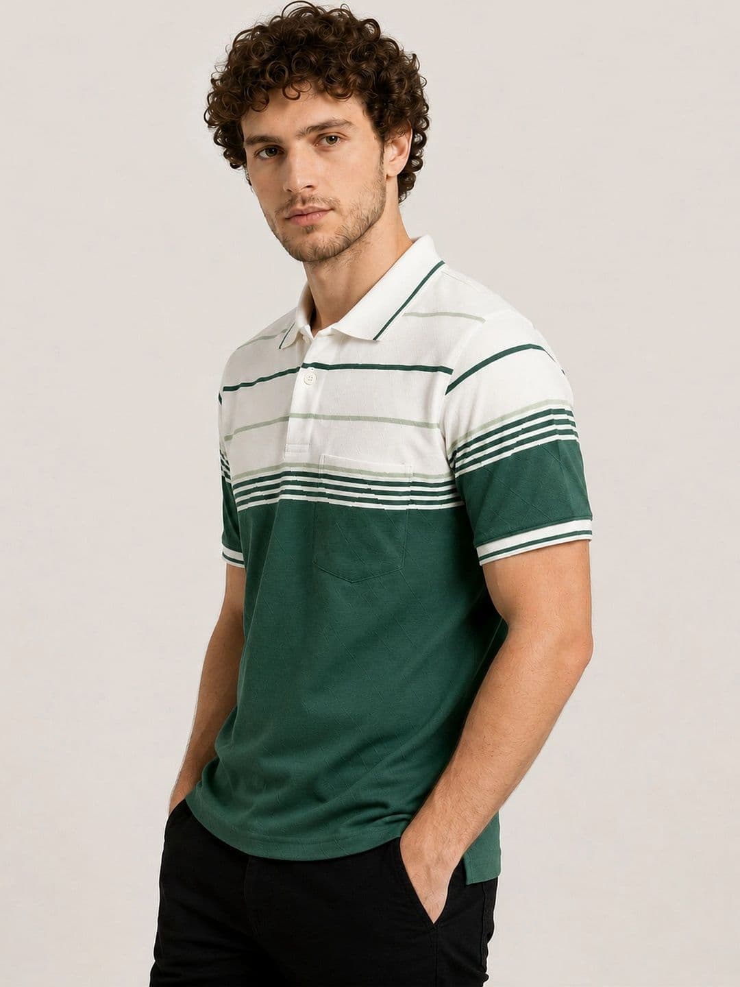 Monk Mode Men Striped Polo Collar Pockets T-shirt - view 1